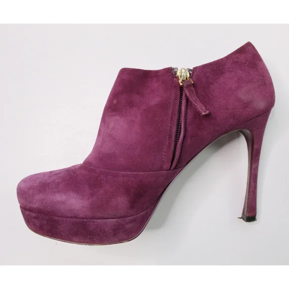 Yves Saint Laurent Plum Suede Platform Booties - Picture 6 of 15